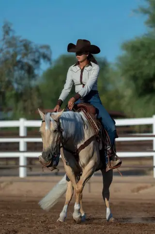 Alborada Gun (Rita Mae), 3 Year Old Palomino Quarter Horse Filly for Sale in Rio Verde, AZ, photo 4 of 5